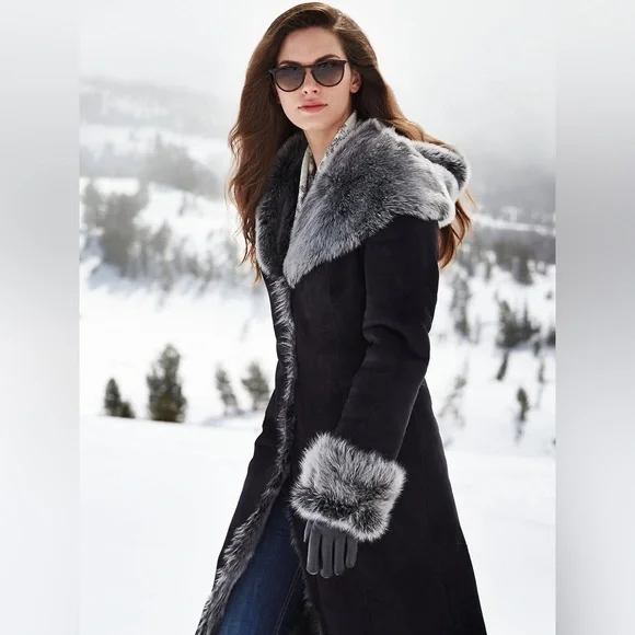 Overland Toscana Sheepskin Hooded Coat, Size XL, Black, NEW with Tags!! - Picture 14 of 15